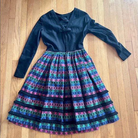 60s Vintage Pixie of California Fit and Flare Midi Dress w Woven Skirt - Picture 11 of 11